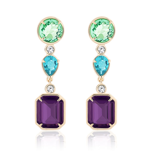 Aretes luminosos de peridoto lavanda radiante de 18 quilates