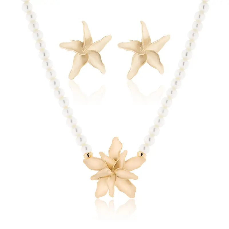 Juego de Aretes y Collar de Perlas Estrella de Mar - Oro Matte