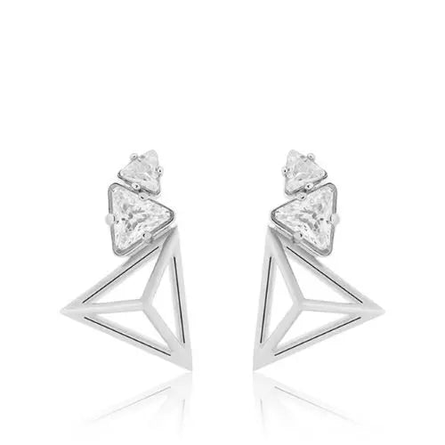 Aretes Geométricos de  Zirconia cúbica en forma triangular - Plata