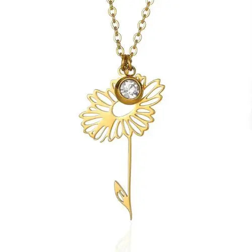 Collar de Flor y Piedra de Nacimiento en Oro de 18K