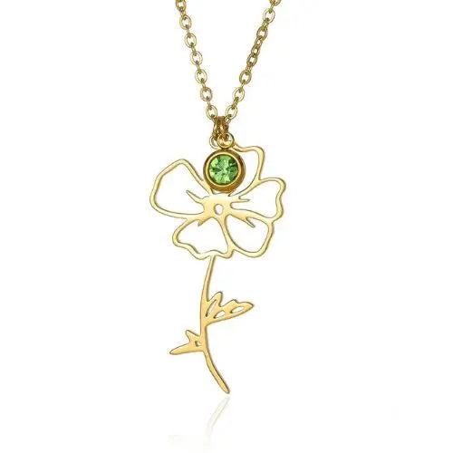 18K Gold Flower and Birthstone Necklace