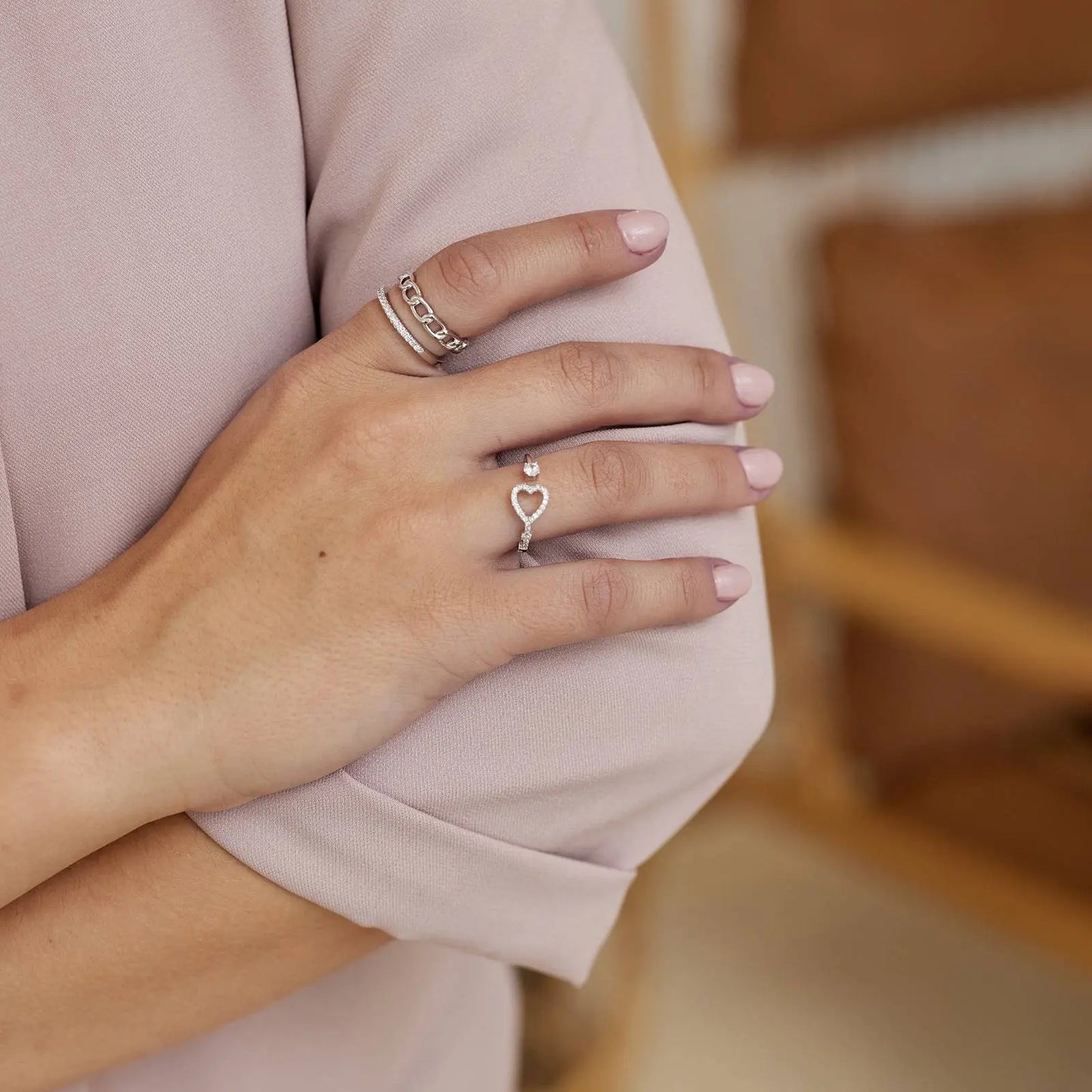 Anillo de Doble Cadena Cubana y Zirconia cúbica