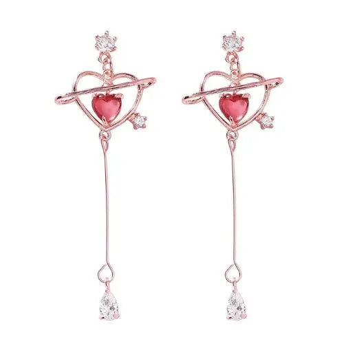 Aretes de Corazón Radiante en Oro Rosa y Cristal Brillante