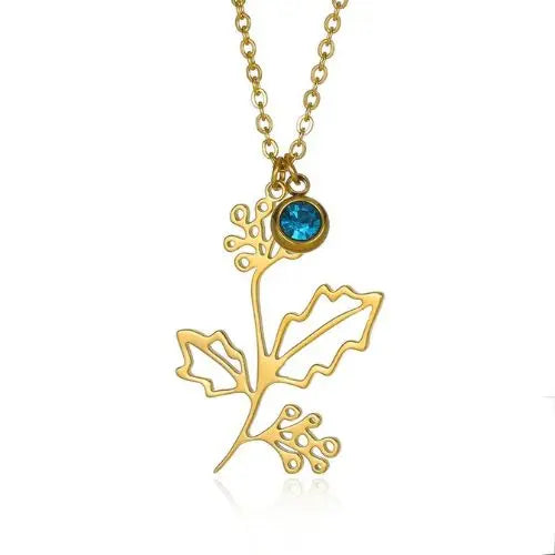 18K Gold Flower and Birthstone Necklace