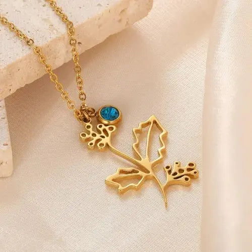 Collar de Flor y Piedra de Nacimiento en Oro de 18K