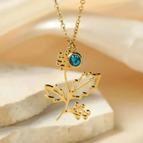 18K Gold Flower and Birthstone Necklace