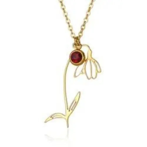 18K Gold Flower and Birthstone Necklace