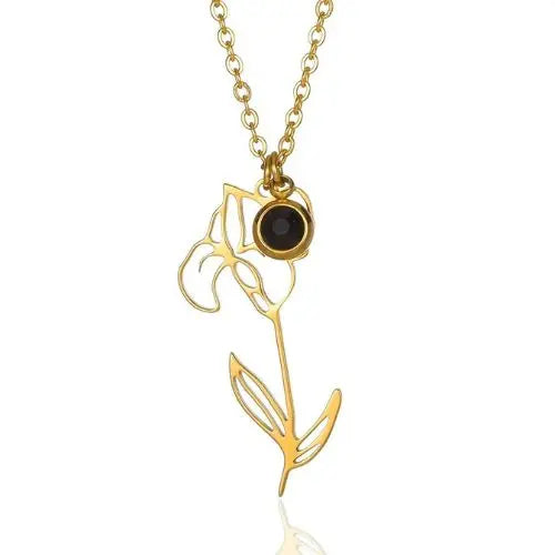 18K Gold Flower and Birthstone Necklace