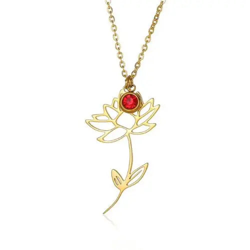 18K Gold Flower and Birthstone Necklace