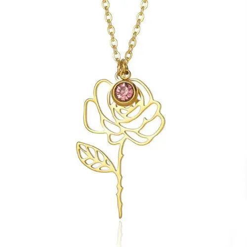 18K Gold Flower and Birthstone Necklace