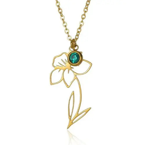 18K Gold Flower and Birthstone Necklace