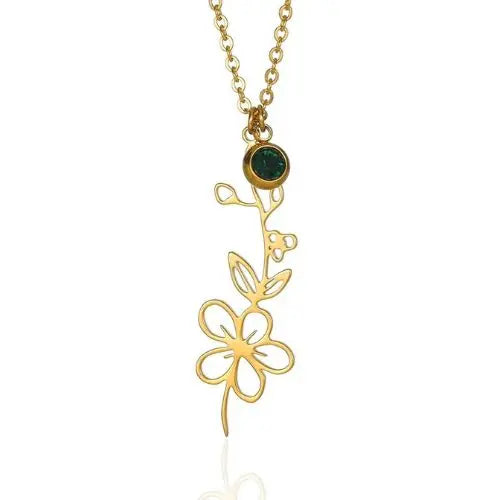 18K Gold Flower and Birthstone Necklace