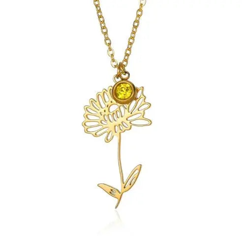 Collar de Flor y Piedra de Nacimiento en Oro de 18K