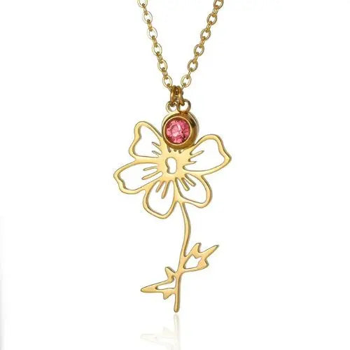 18K Gold Flower and Birthstone Necklace