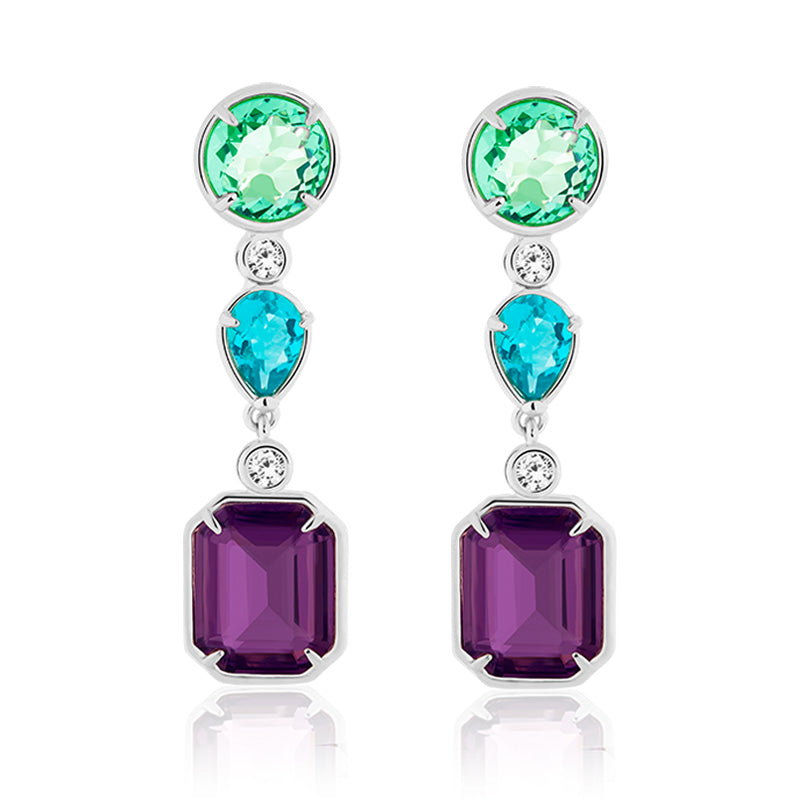 Aretes luminosos de peridoto lavanda radiante de 18 quilates