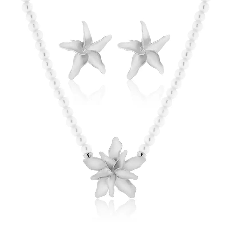 Juego de Aretes y Collar de Perlas Estrella de Mar - Plata Matte